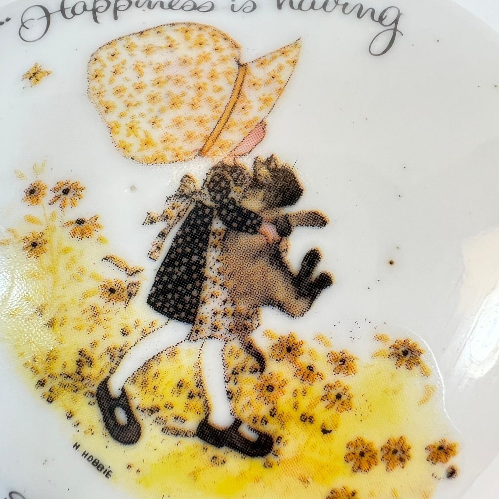 Vtg 1973 Holly Hobbie Heart Porcelain Trinket Box Happiness is Having Someone - Picture 4 of 14